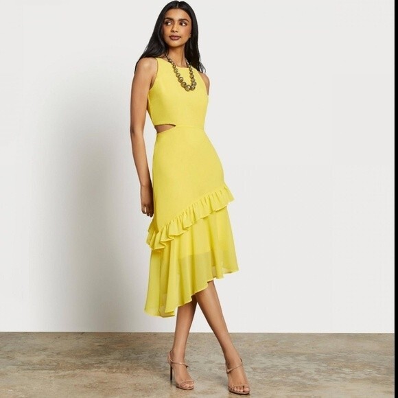 Sam edelman asymmetrical ruffle cut out midi dress sz 4 nwot - Picture 1 of 7